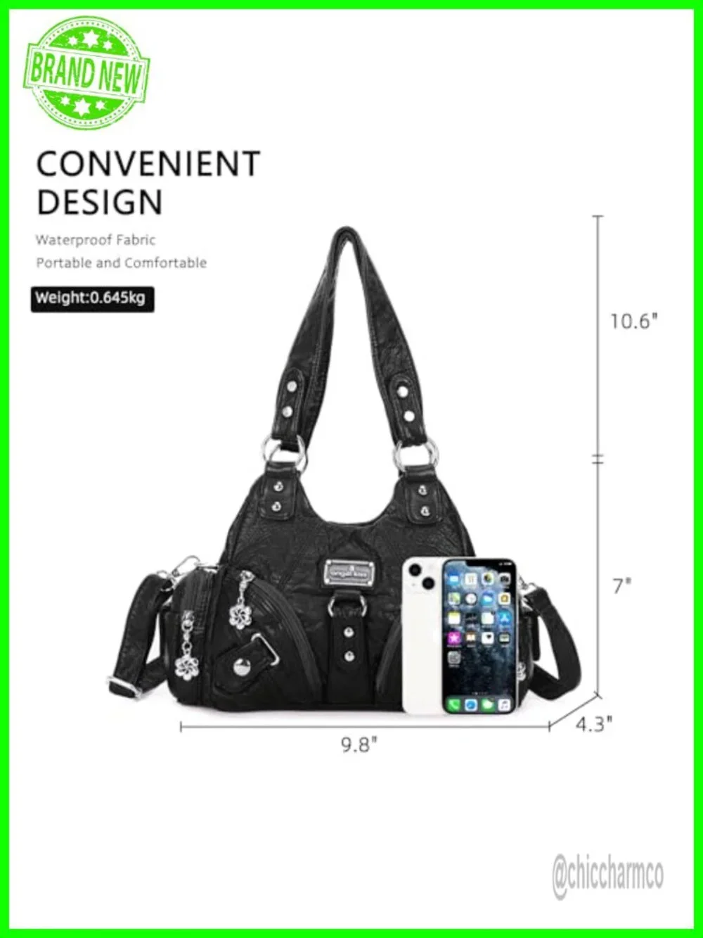 Vegan Leather Hobo Shoulder Bag Multi-Pocket Tote with Zipper